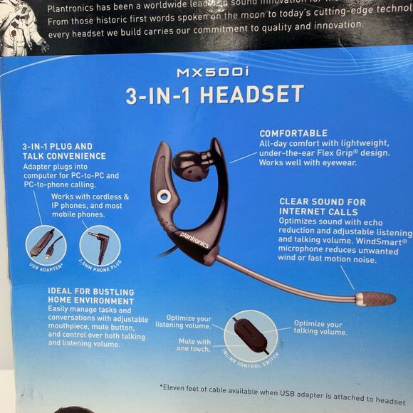 Plantronics MX500i 3-in-1 Headset USB Adapter Connects to Mobile NEW - Picture 2 of 6